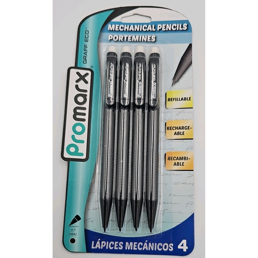 Promarx Graff ECO Mechanical Pencils 4 Pack 0.7mm HB#2 Black Refillable